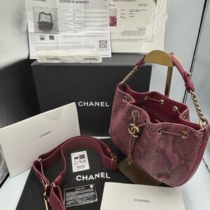 Chanel Paris Rome Drawstring CC Bag Red Python Gabrielle with FULL Inclusion